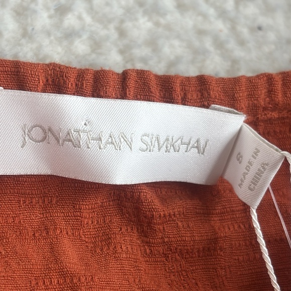 NWT Jonathan Simkhai Womens Orange Jacquard Linen Puff Sleeve Crop Top Size 8 - Picture 3 of 12